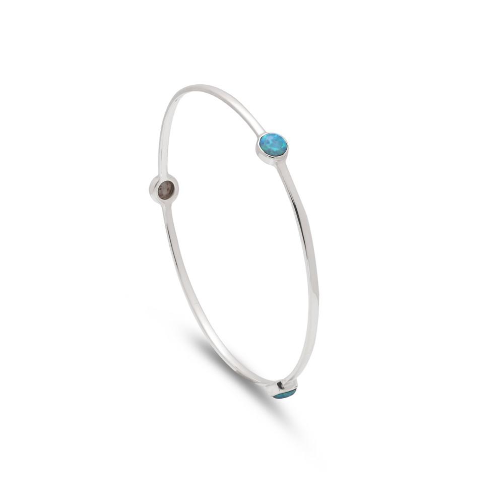 Sterling Silver Triple Opalite Blue Stone Bangle