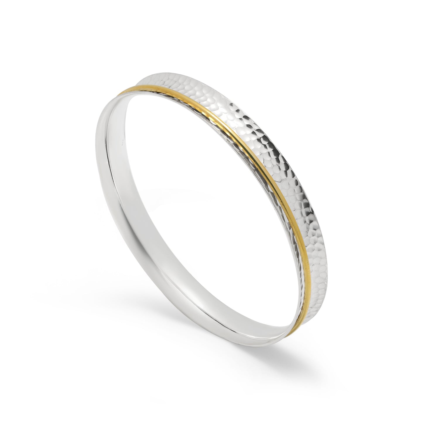 Sterling Silver Spinning Hammered Spinning Bangle with gold edge