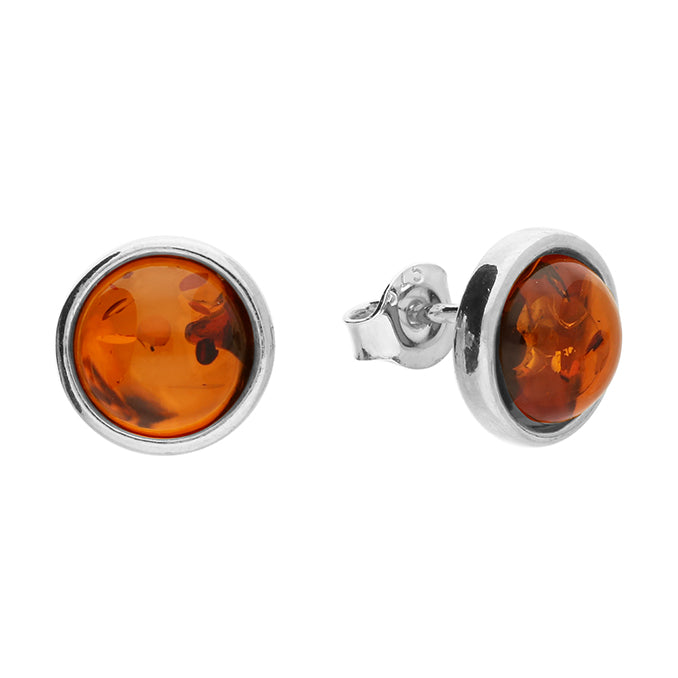 Joli Beau Sterling Silver Cognac Baltic Amber Stud Earrings
