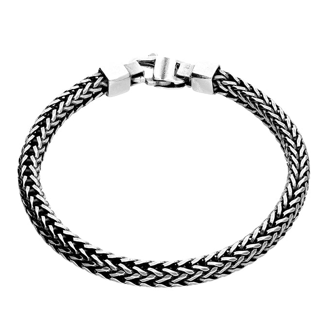 Men's Sterling Silver Oxidised Square Herringbone Bracelet