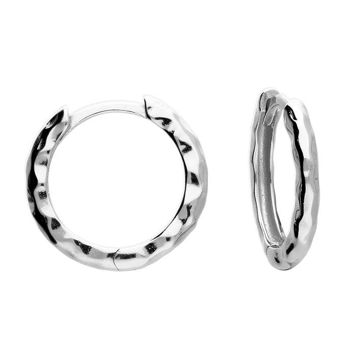 12mm Small huggie silver hammered hoops