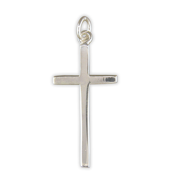 Silver cross pendant on a white background