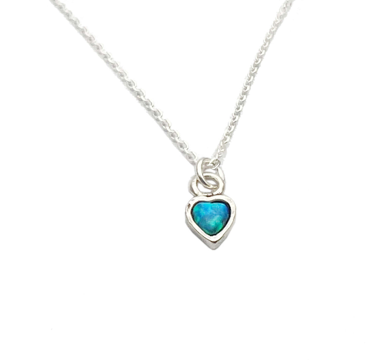 Sterling Silver Tiny Opalite Heart Pendant Necklace