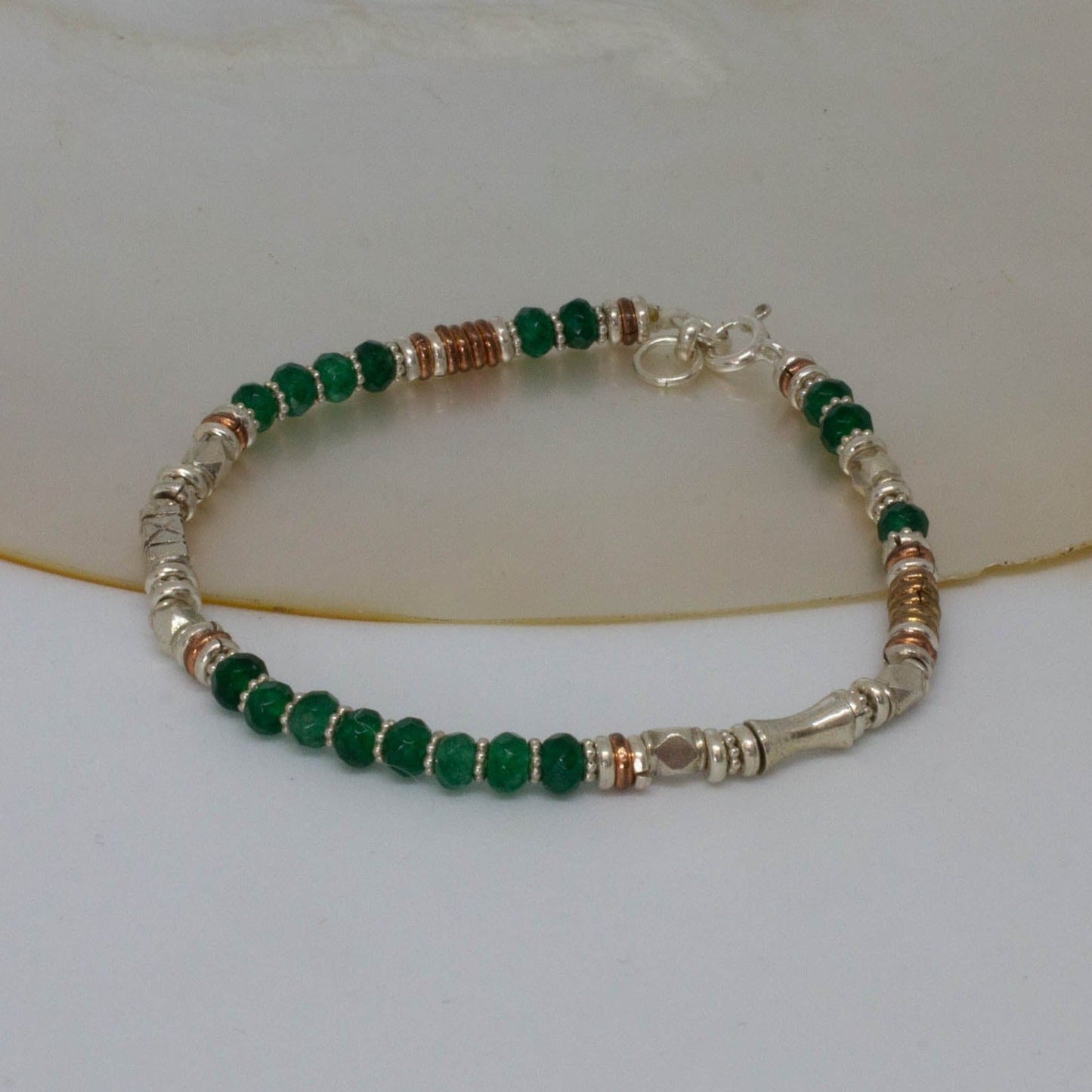 Sterling Silver Green Onyx Mixed Metals Of Copper & Brass Bracelet