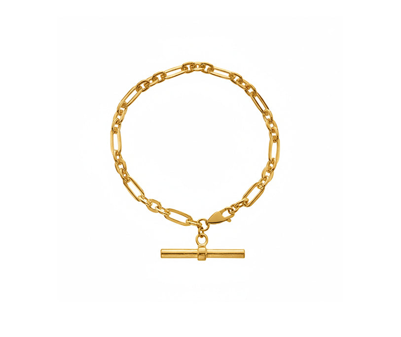 Silver Hammered Yellow Gold Vermeil T Bar Figaro Bracelet