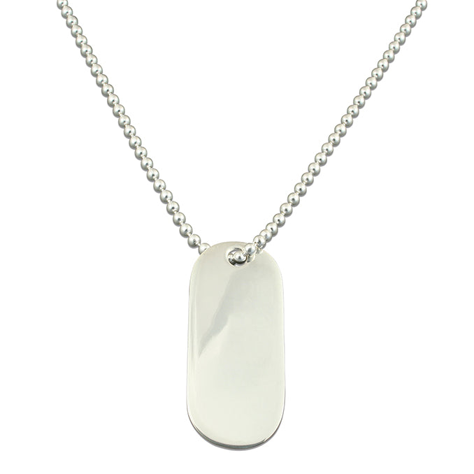 Men’s sterling silver dog tag pendant on a 51cm bead chain necklace