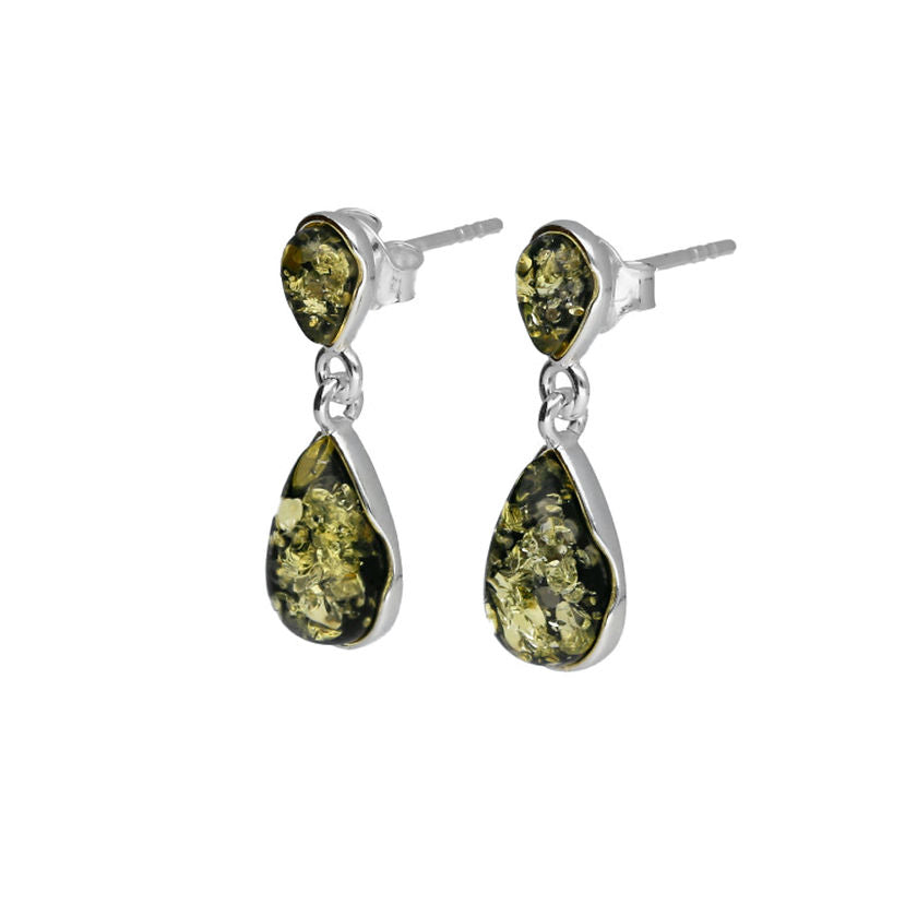 Joli Beau Sterling Silver Pear Shape Green Baltic Drop Earrings