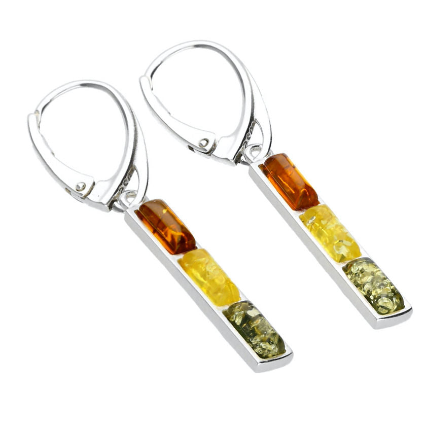 Joli Beau Sterling Silver Baltic Amber Multi Stone Stick Drop Earrings
