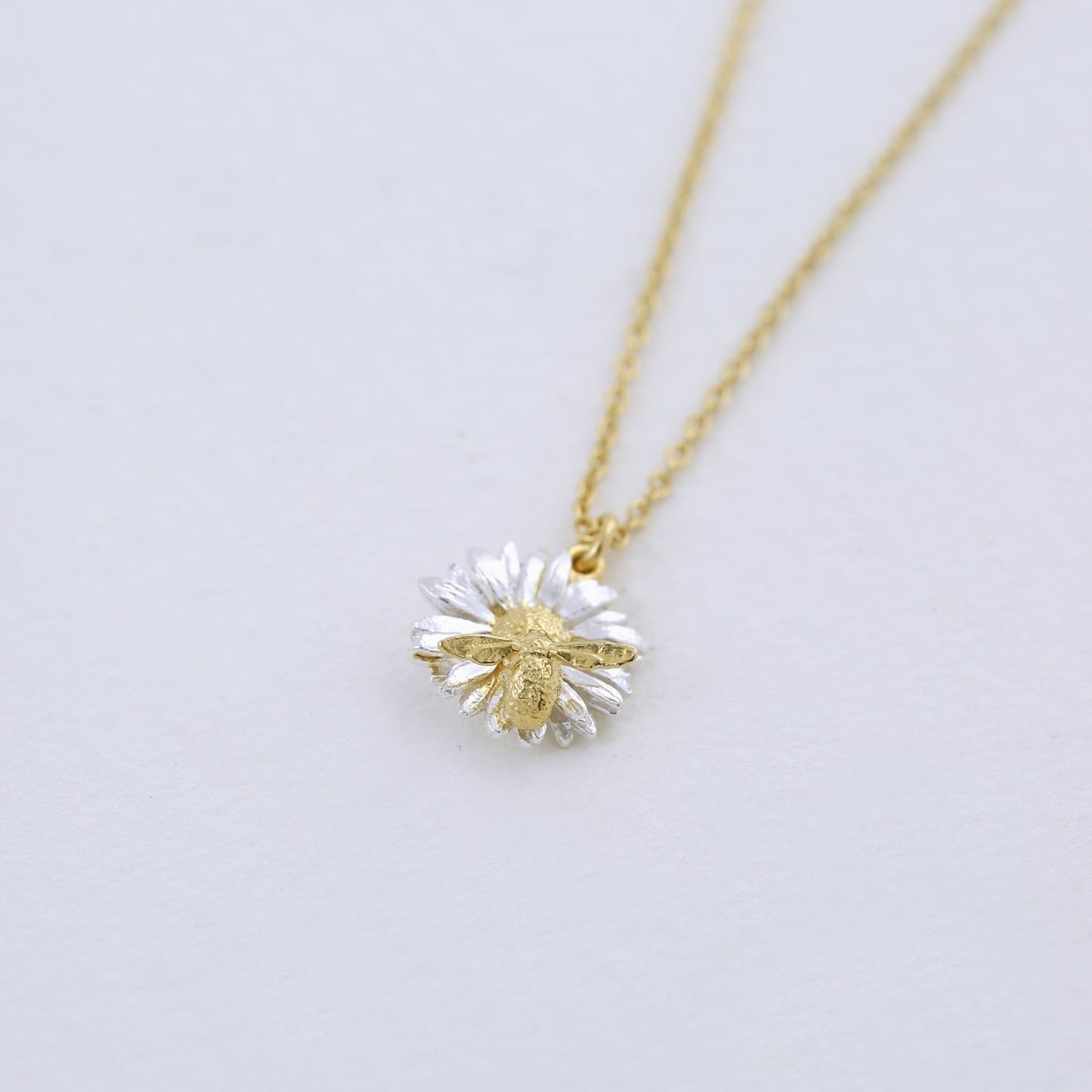 Alex Monroe Mixed Silver & Gold Plate Daisy Necklace with Teeny Weeny Bee