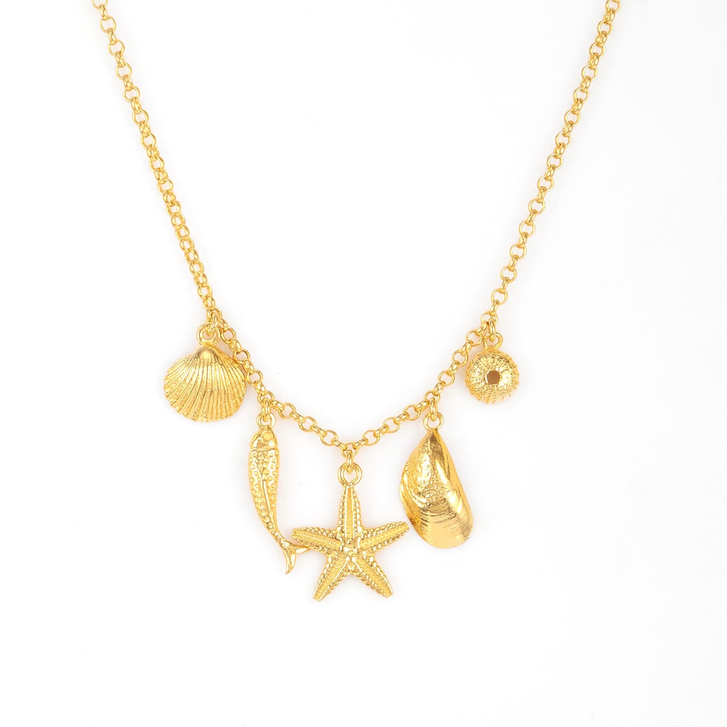 Sterling Silver 18 carat Yellow Gold Vermeil Five Coastal Charm Necklace