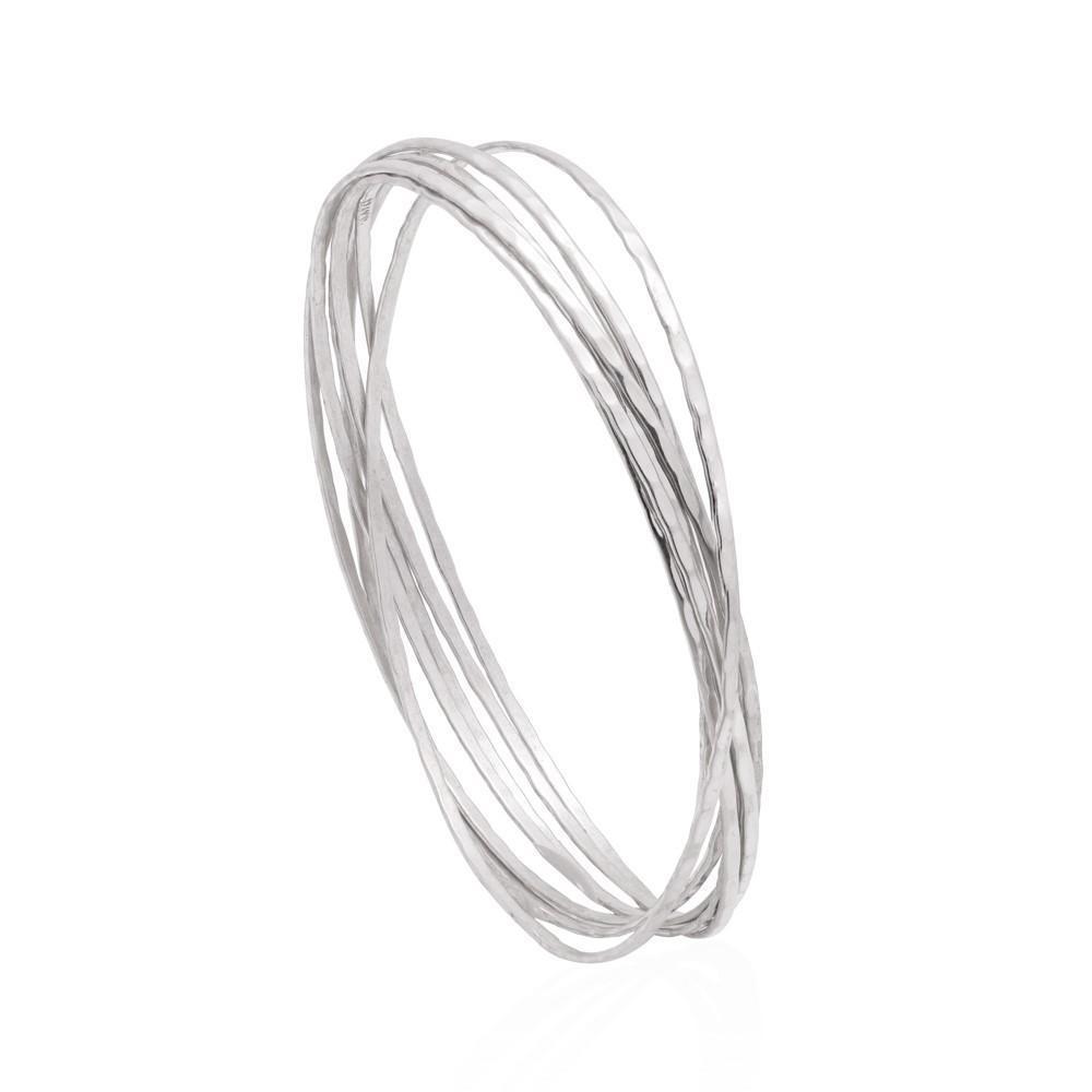 Sterling Silver Multi Severn Hammered Round Intertwined Bangles