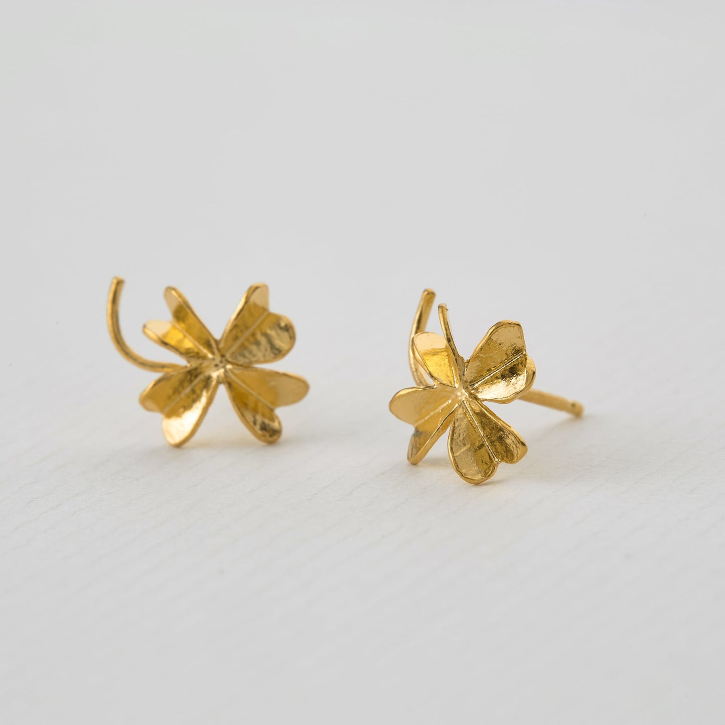 Alex Monroe 22 carat Yellow Gold Vermeil Lucky Clover Stud Earrings