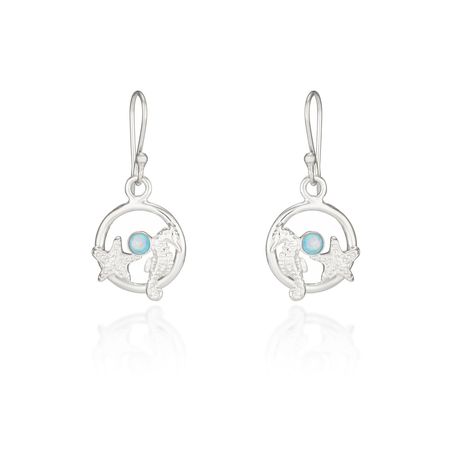 Sterling Silver Seahorse & starfish hook drop earrings