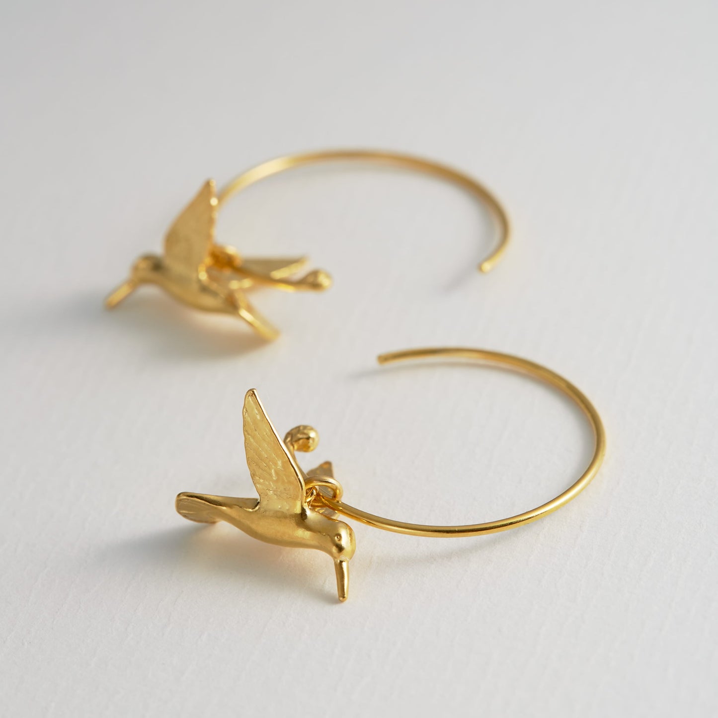 Alex Monroe 22 carat Yellow Gold Vermeil Hummingbird Hoop Earrings