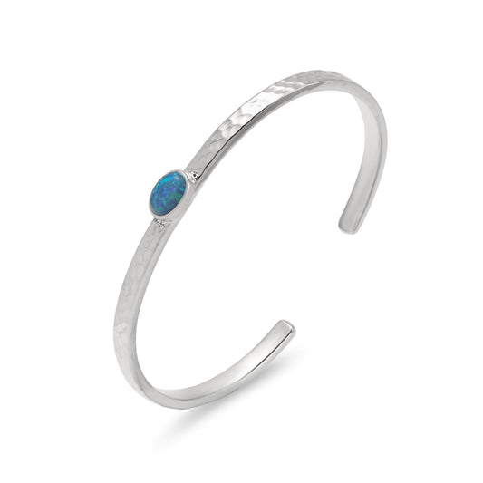 Sterling Silver Single Blue Opalite Cuff Bangle