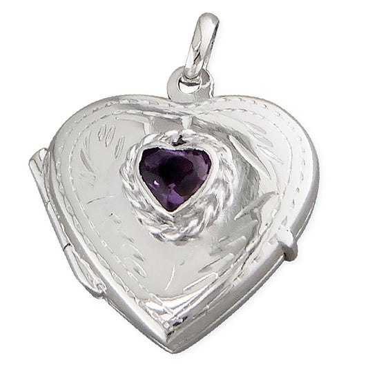 Sterling Silver Amethyst-Set Heart Locket