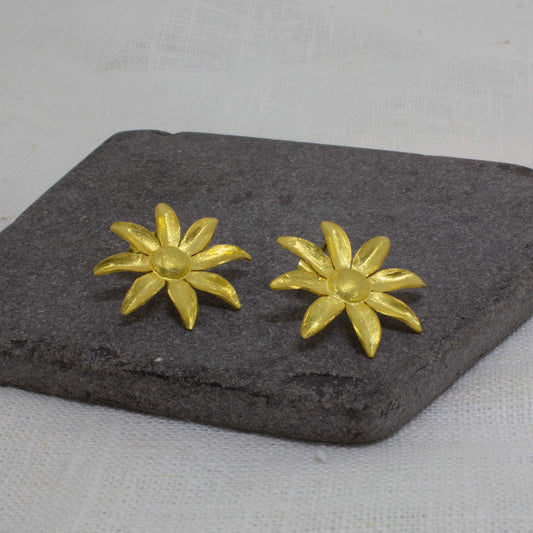 Sterling Silver Brushed Gold Vermeil Statement Daisy Stud Earrings