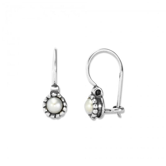 Joli Beau Detailed Sterling Silver White Pearl Hook Earring