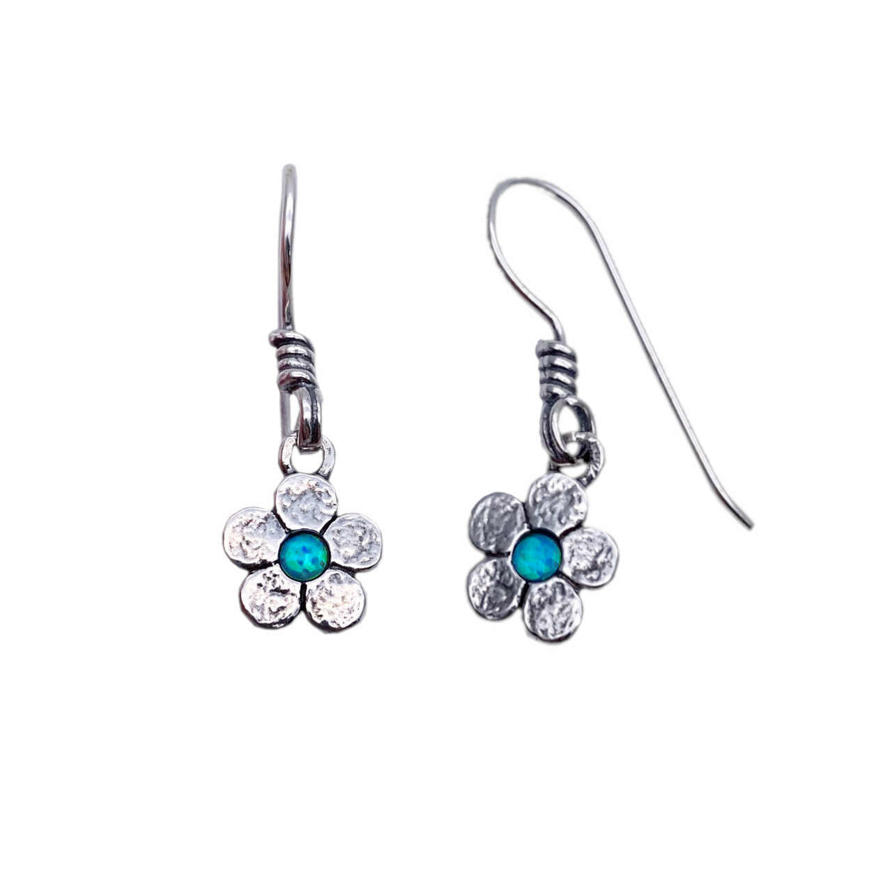 sterling Silver Opalite Daisy Flower Hook Earrings
