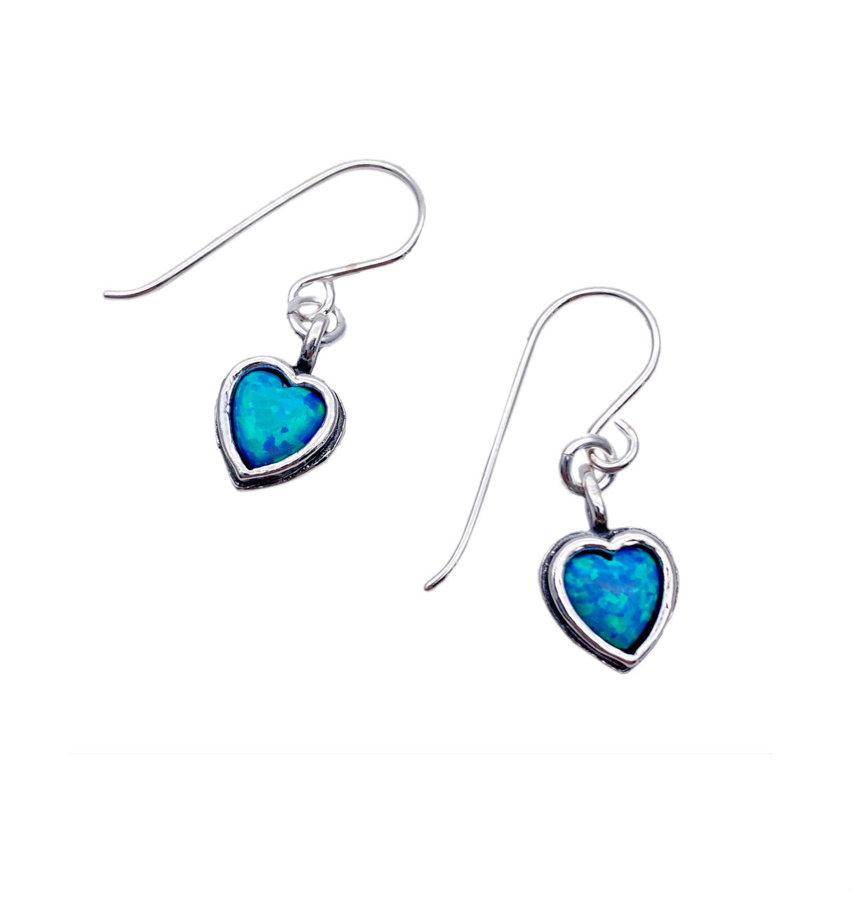 Sterling Silver Lighty Oxidised Opalite Heart Hook Drop Earrings