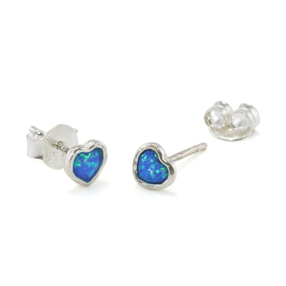 Small Sterling Silver Opalite Heart Studs