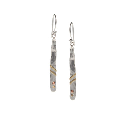 Sterling Textured Silver Brass & Copper Detail Drop Earrings