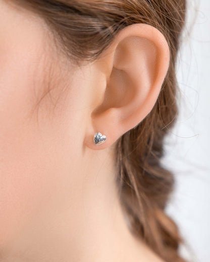 Joli Beau Sterling Silver Tiny Hammered Heart Stud Earrings