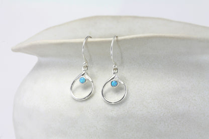 Joli Beau Sterling Silver Dainty Open Opalite Drop Earrings