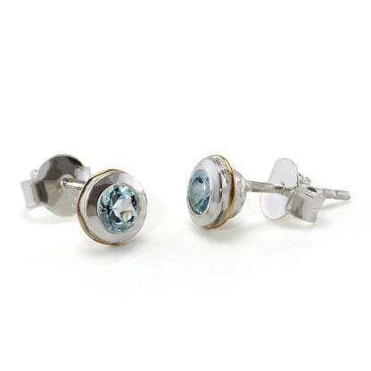 Sterling Silver Topaz With Gold Detail Studs
