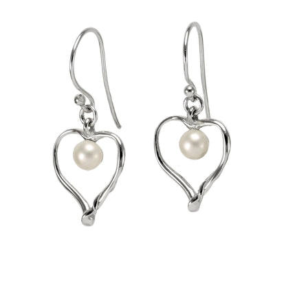 Sterlings Silver Freshwater Pearl Heart Earrings