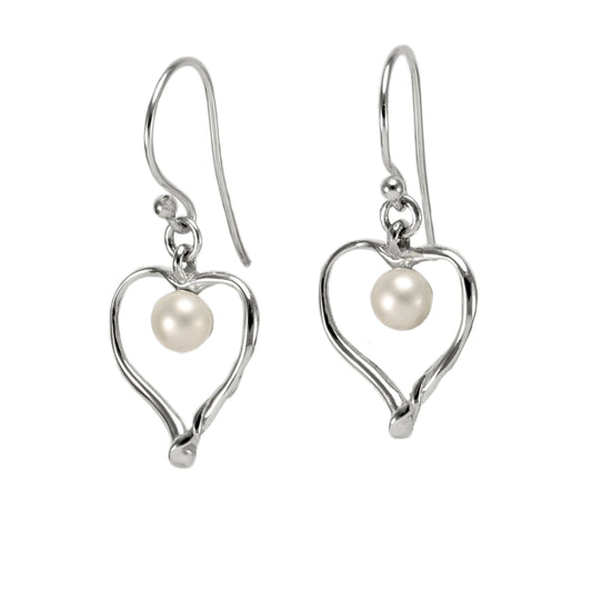 Sterlings Silver Freshwater Pearl Heart Earrings