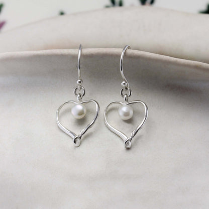 Sterling Silver Freshwater Pearl Heart Earrings