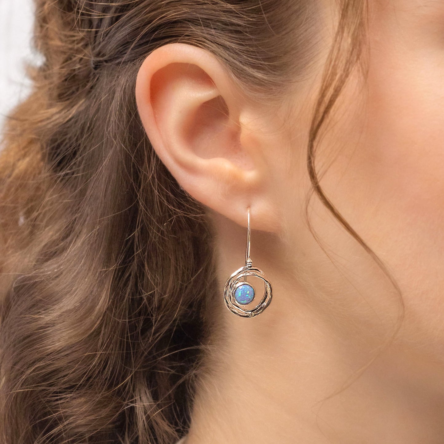 Joli Beau Sterling Silver French Hook Open Circular Opalite Drop Earrings