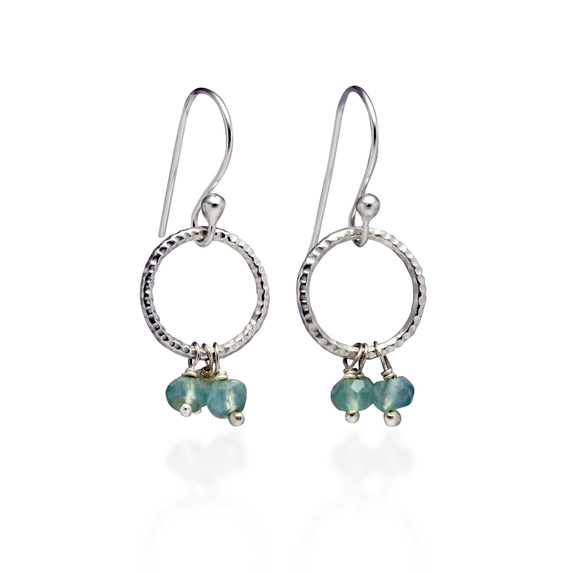 Joli Beau Sterling Silver Drop Hoop Aqua Marine Earrings