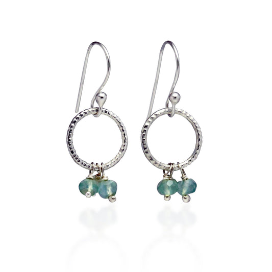 Joli Beau Sterling Silver Drop Hoop Aqua Marine Earrings