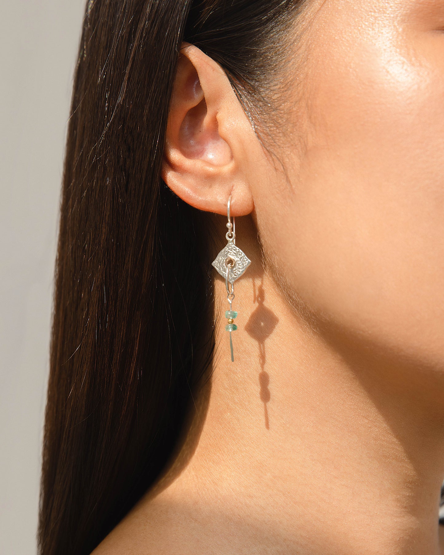 Joli Beau Sterling Silver Textured Apatite With 14ct Detail Drop Earrings