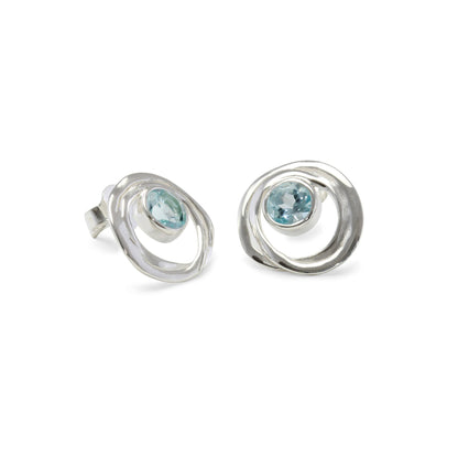 Sterling Silver Blue Topaz Loop Studs