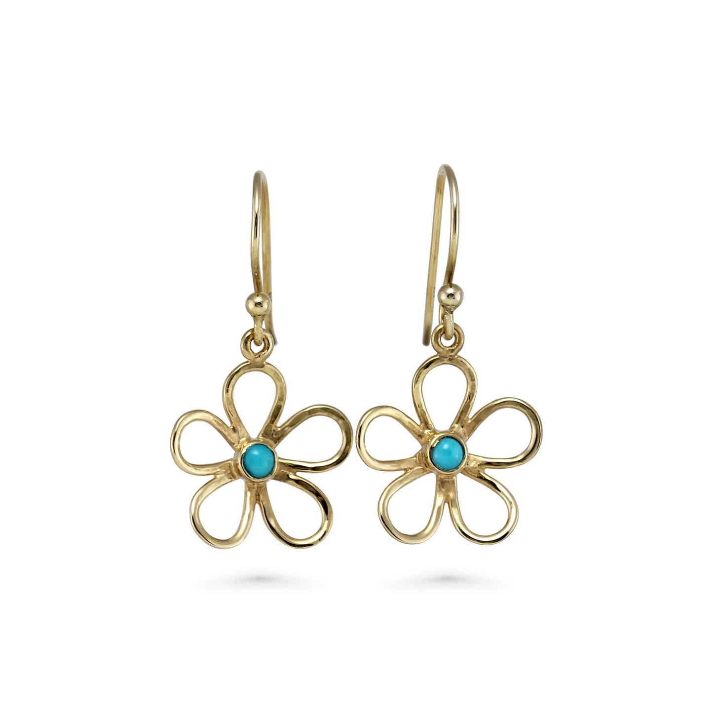 Joli Beau Silver Gold Vermeil & Turquoise Flower Drop Earrings