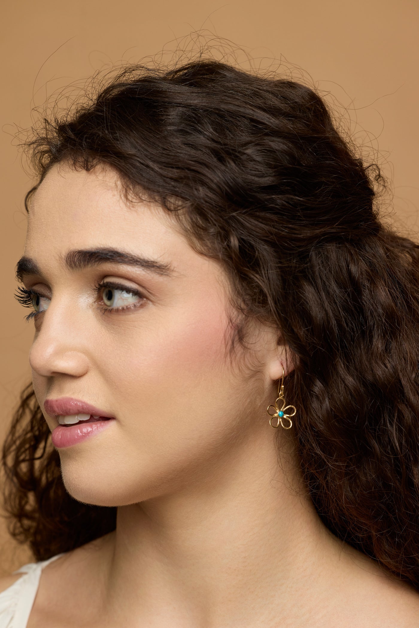 Joli Beau Silver Gold Vermeil & Turquoise Flower Drop Earrings