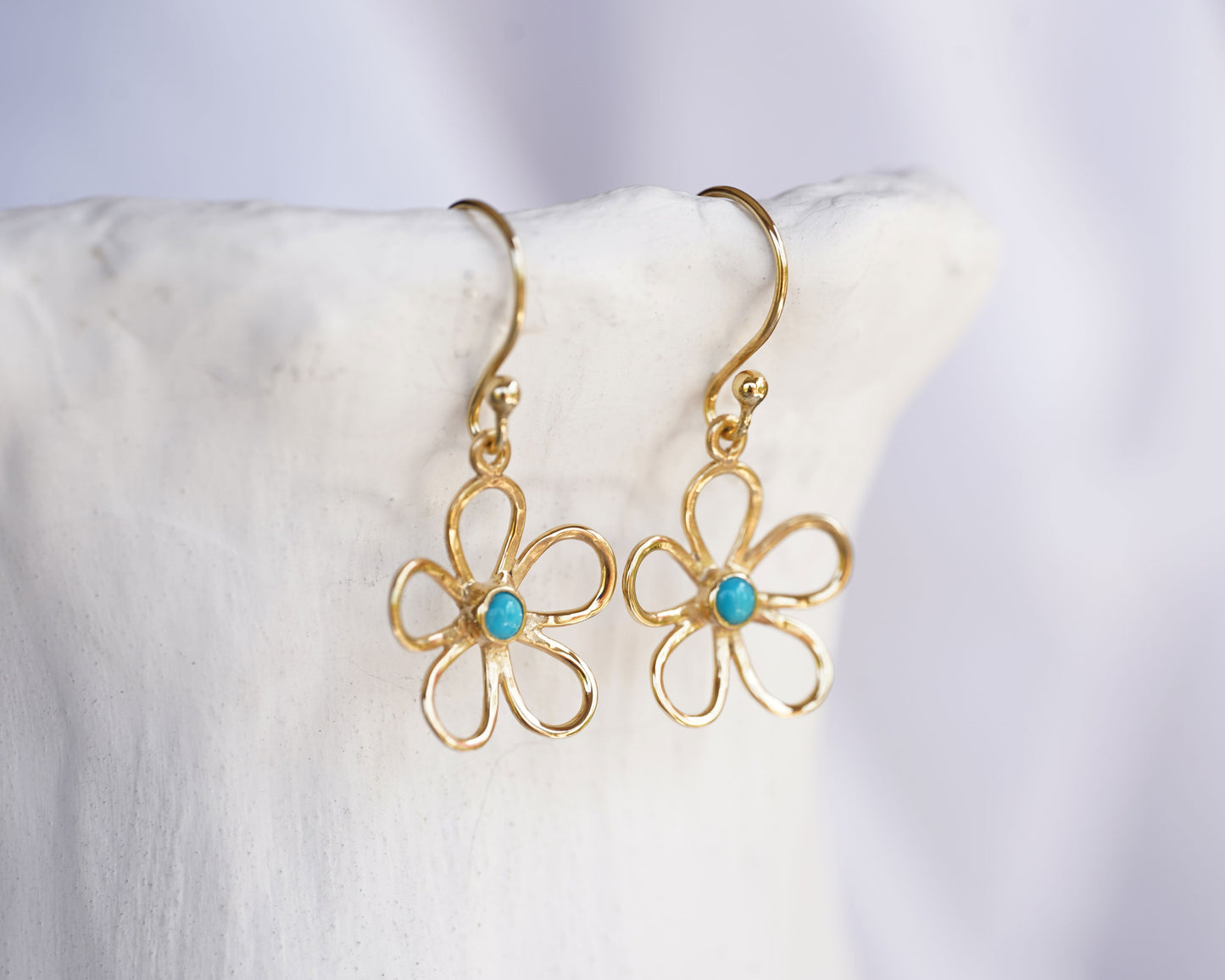 Joli Beau Silver Gold Vermeil & Turquoise Flower Drop Earrings