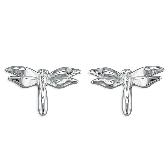 Polished Sterling Silver Dragonfly Stud Earrings