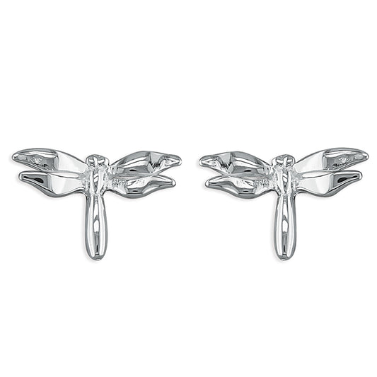 Polished Sterling Silver Dragonfly Stud Earrings