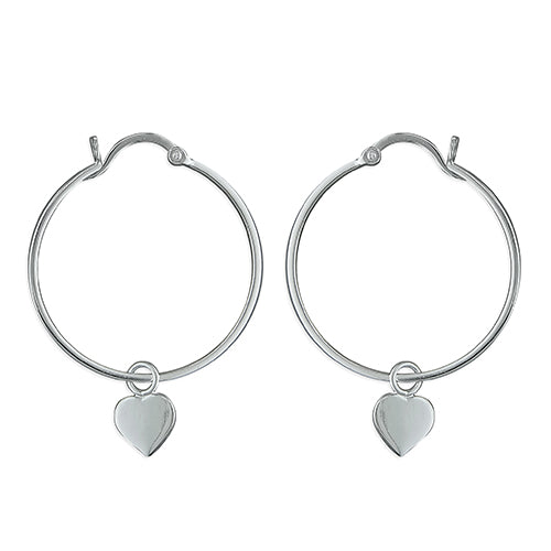 Sterling Silver Hoop Heart Drop Hoop Earrings