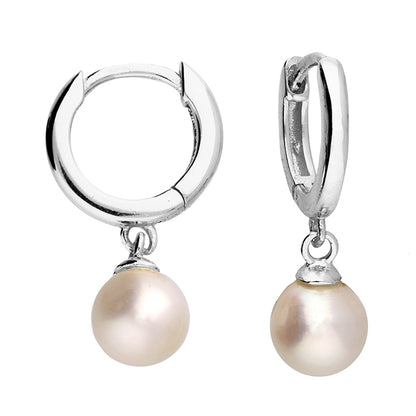 Sterling Silver 10mm Tiny Pearl Hoop Drop