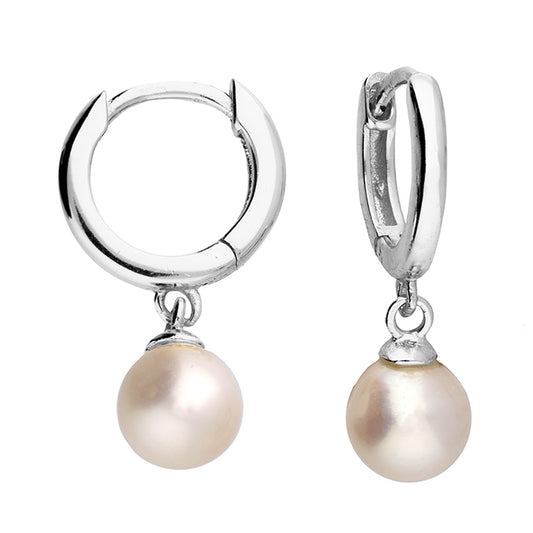 Sterling Silver 10mm Tiny Pearl Hoop Drop