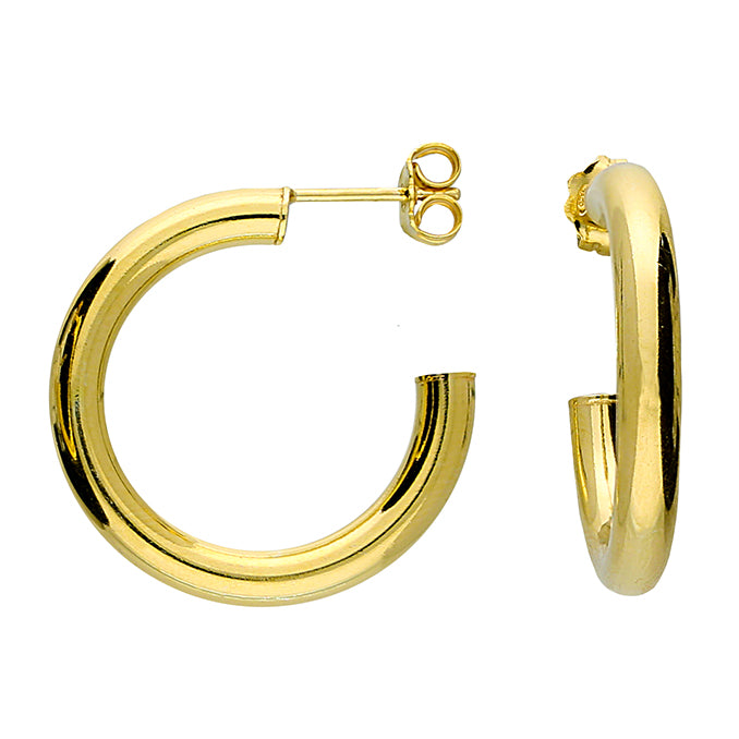 Sterling Silver Yellow Gold Vermeil Stud 25mm Tube Hoop Earrings