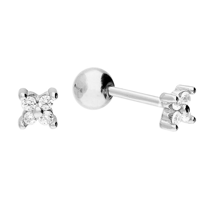 SILVER Cubic Zirconia Flower Labret studs with screw ball backs