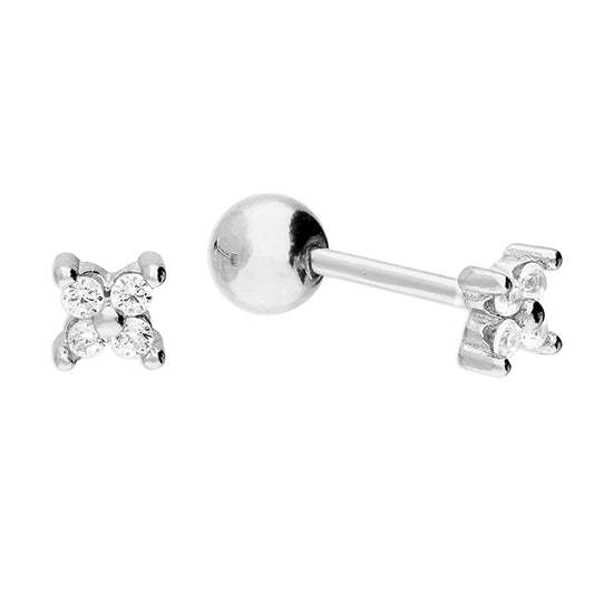SILVER Cubic Zirconia Flower Labret studs with screw ball backs