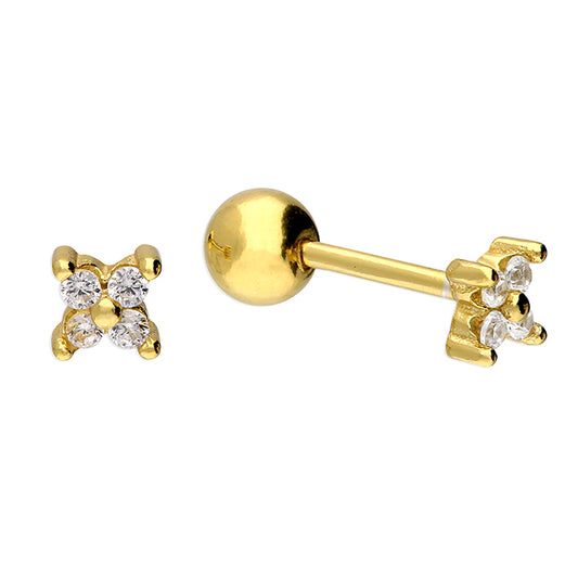Sterling Silver Gold Plate Cubic Zirconia Labret Stud Flower Earrings