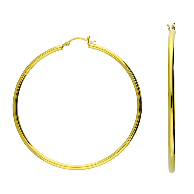 Gold hoop earrings on a white background